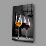 Three-pour wine still-life glass wall art beside wine cellar entry
