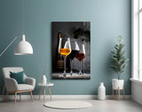 Tasting-flight cinematic glass wall art in designer kitchen pantry
