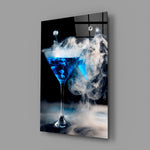 Dry-ice mystic martini glass wall art in man-cave lounge