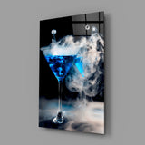 Dry-ice mystic martini glass wall art in man-cave lounge