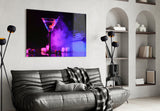 Captured-fluid martini cinematic glass wall art in hospitality bar