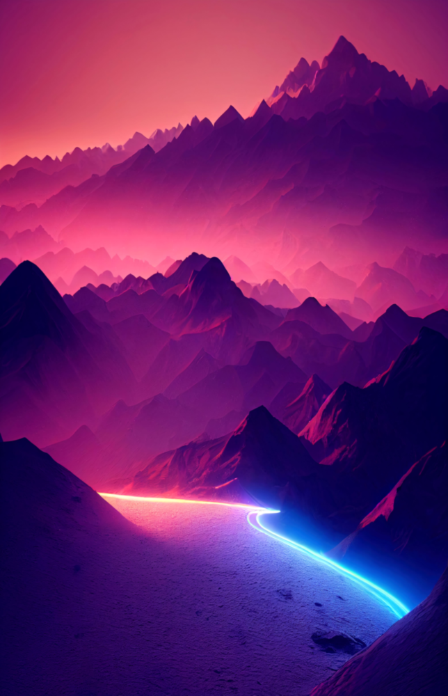 Neon Dağ Ufku Cam Tablo