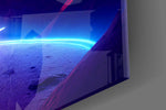 Magenta-indigo mountain cinematic glass wall art in tasteful boys' bedroom