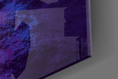 Magenta-cobalt mountain cinematic glass wall art in tasteful boys' bedroom