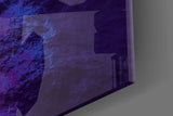 Magenta-cobalt mountain cinematic glass wall art in tasteful boys' bedroom
