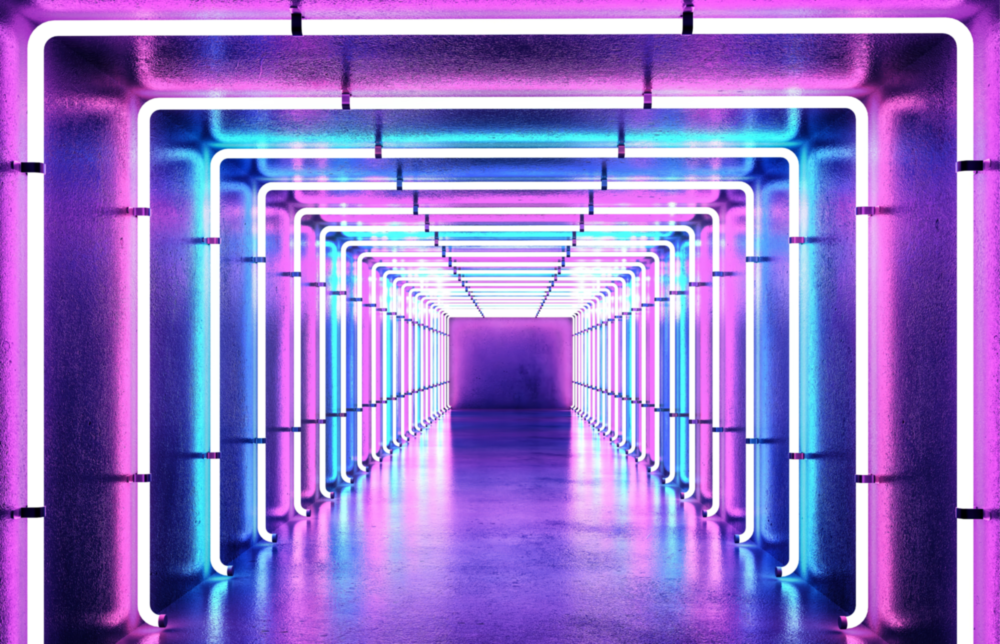 Neon Işık Tüneli Cam Tablo