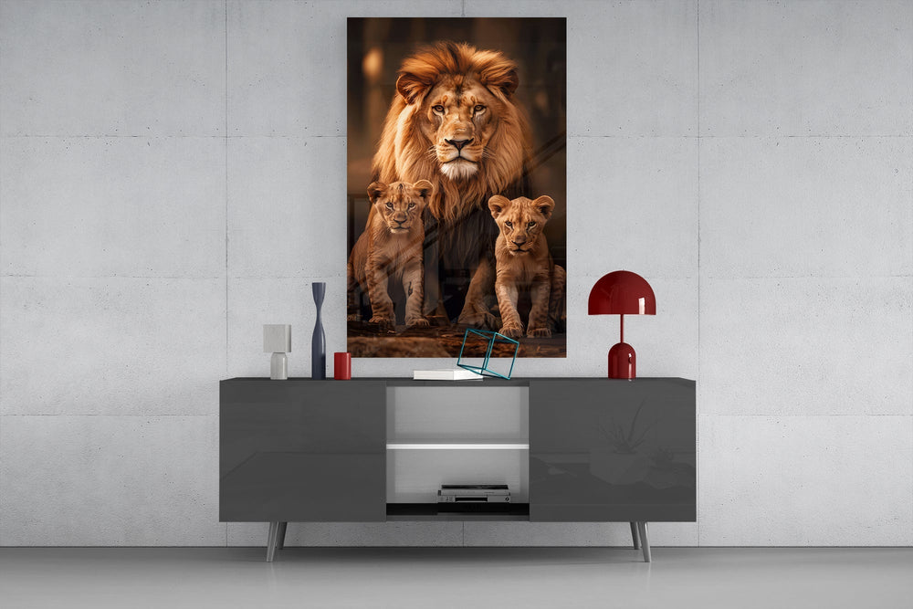 National-Geographic-style cinematic glass wall art in mountain-cabin great room