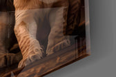Lion family cinematic glass wall art in boutique-hotel suite