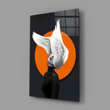 White-feathered wings cinematic glass wall art in creative-agency reception