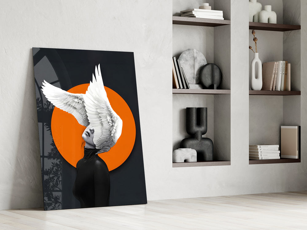 Pop-poster cinematic glass wall art over modern dining sideboard