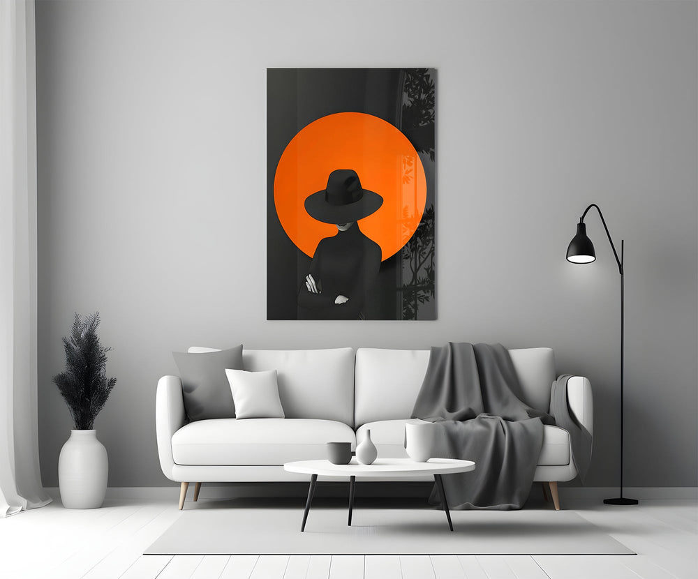 Matisse-style silhouette cinematic glass wall art beside master-bedroom dressing table