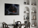 Red-eye spider cinematic glass wall art in heritage stairwell