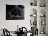 Red-eye spider cinematic glass wall art in heritage stairwell