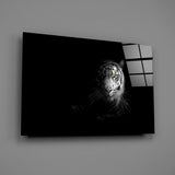 Apex-predator wildlife cinematic glass wall art in luxury-watch boutique entry