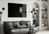 Noir wildlife portrait cinematic glass wall art in private library