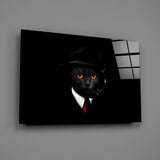 Noir mafia anthropomorphic cinematic glass wall art in speakeasy bar entry