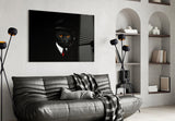 Cigar-smoking cat cinematic glass wall art in creative-agency reception