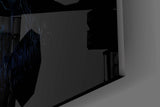 Stardust-blowing elephant cinematic glass wall art in boutique-hotel lounge