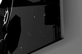 Astronaut-and-heart cinematic glass wall art in couples' bedroom