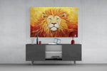 Painterly wildlife cinematic glass wall art in boutique-hotel lounge