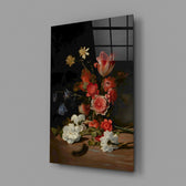 Bosschaert floral cinematic glass wall art in luxury restaurant entry