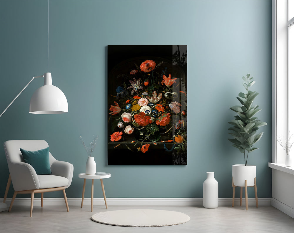Connoisseur bouquet cinematic glass wall art in designer foyer