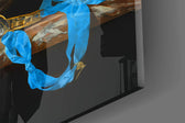 Old-Master still-life cinematic glass wall art in private library