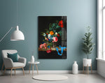 Feminine-luxe bouquet cinematic glass wall art in designer foyer