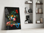 Dutch Golden Age cinematic glass wall art in boutique-hotel lounge