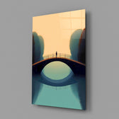 Minimalist landscape cinematic glass wall art in wellness-clinic reception