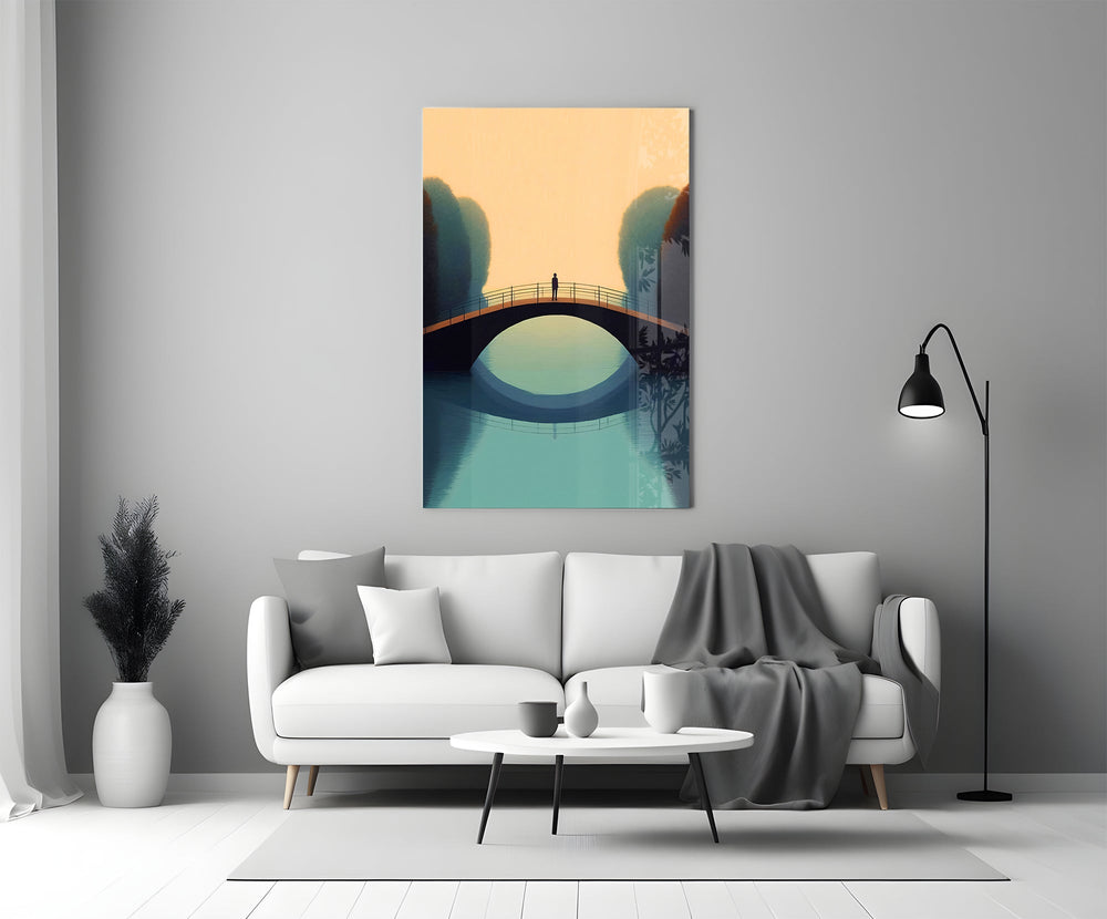 Hopper-style solitude cinematic glass wall art in heritage stairwell