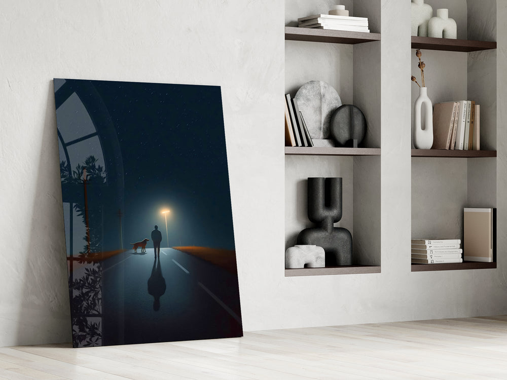 Indigo night cinematic glass wall art in private library