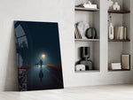 Indigo night cinematic glass wall art in private library