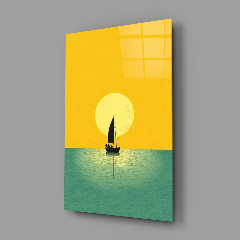 Scandinavian modern cinematic glass wall art in coastal-themed bedroom