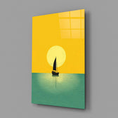 Scandinavian modern cinematic glass wall art in coastal-themed bedroom