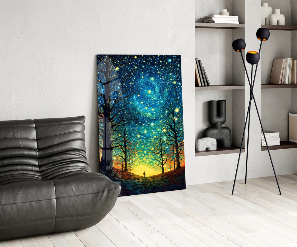 Dream-journey cinematic glass wall art over modern dining sideboard