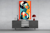 Modernist portrait cinematic glass wall art in light-filled atelier