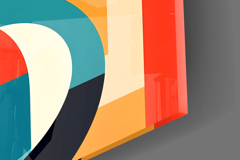 Geometric cubist cinematic glass wall art in creative-agency lounge