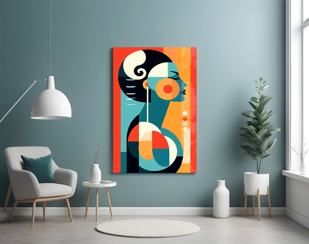 Editorial illustration cinematic glass wall art in feminine-luxe study