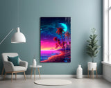80s-retro-futurist cinematic glass wall art in teen bedroom