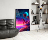 Miami-Vice cinematic glass wall art over modern dining sideboard