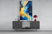 Cosmic-pour cinematic glass wall art in light-filled atelier
