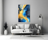 Kintsugi-inspired cinematic glass wall art in heritage stairwell