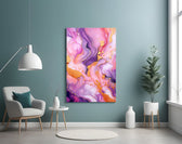 Gold-veining marble cinematic glass wall art in boutique-hotel suite
