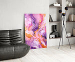 Alcohol-ink luxe cinematic glass wall art over modern dining sideboard