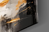 Palette-knife abstract cinematic glass wall art in masculine-luxe study