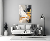 Franz-Kline-style cinematic glass wall art in heritage stairwell