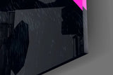 Magenta-backdrop cat cinematic glass wall art in feminine-luxe walk-in closet