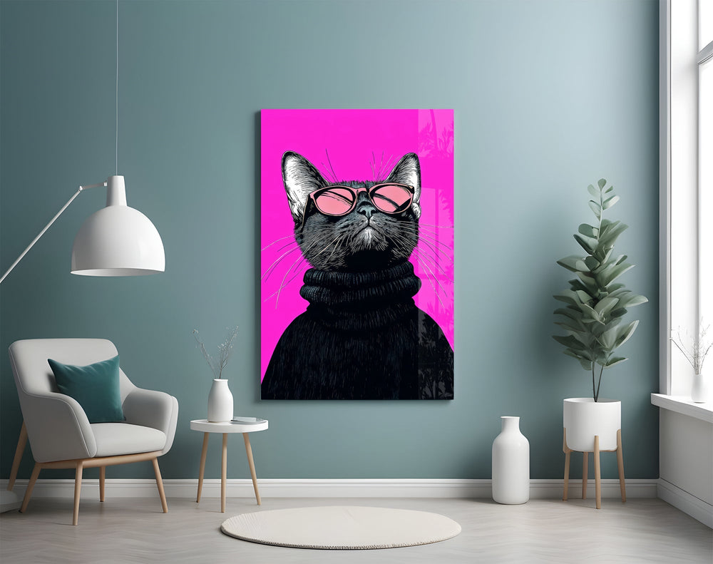 Kedi Duvar Dekoru Cam Tablo