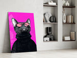 Pop-portrait cinematic glass wall art in private library reading nook